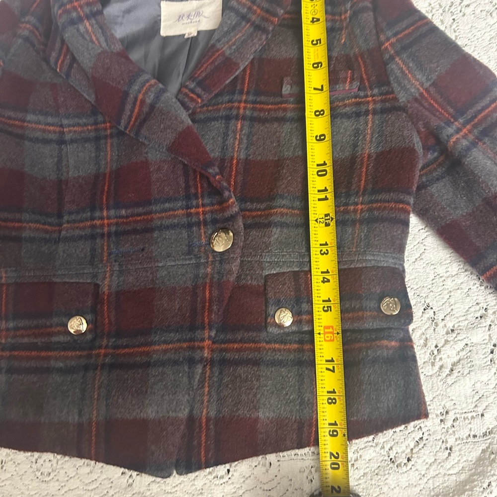 Pendleton Gray and Red Plaid Jacket with Silver Button